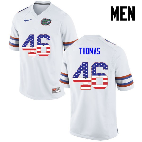 Florida Gators Men #46 Will Thomas College Football Jersey USA Flag Fashion White